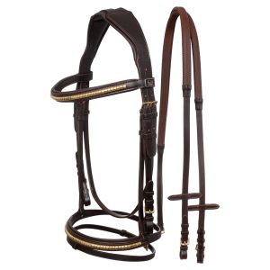 English Bridle with Clincher and Rubber Reins